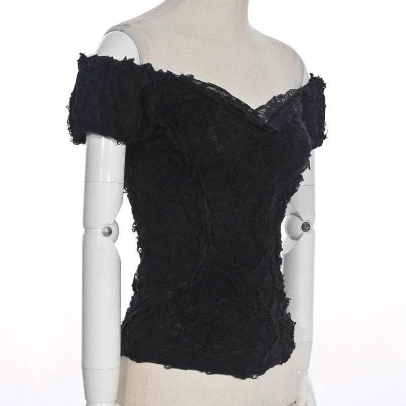 Women's Vintage Off shoulder Lace Short Top - Image 6