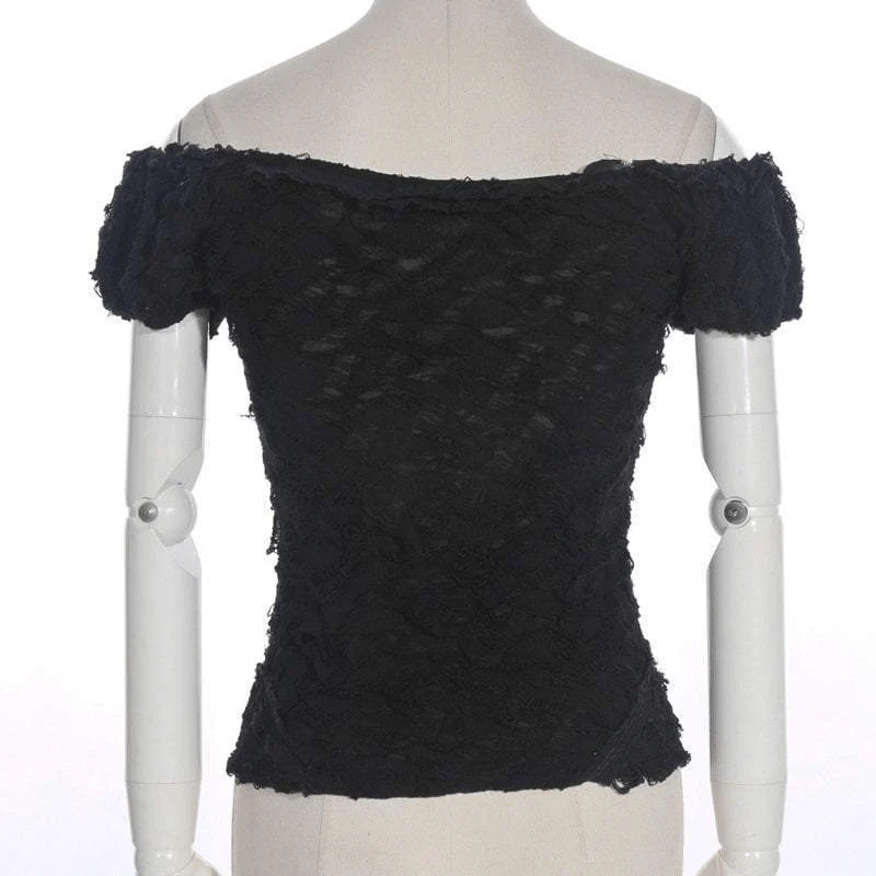 Women's Vintage Off shoulder Lace Short Top - Image 8