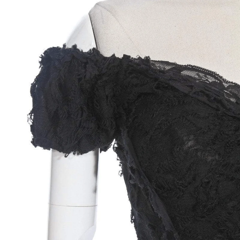 Women's Vintage Off shoulder Lace Short Top - Image 9