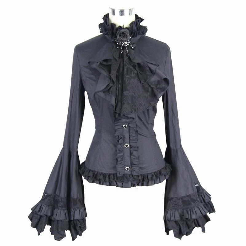 Women's Vintage Short Ruffled Top With Trumpet Sleeves - Image 10