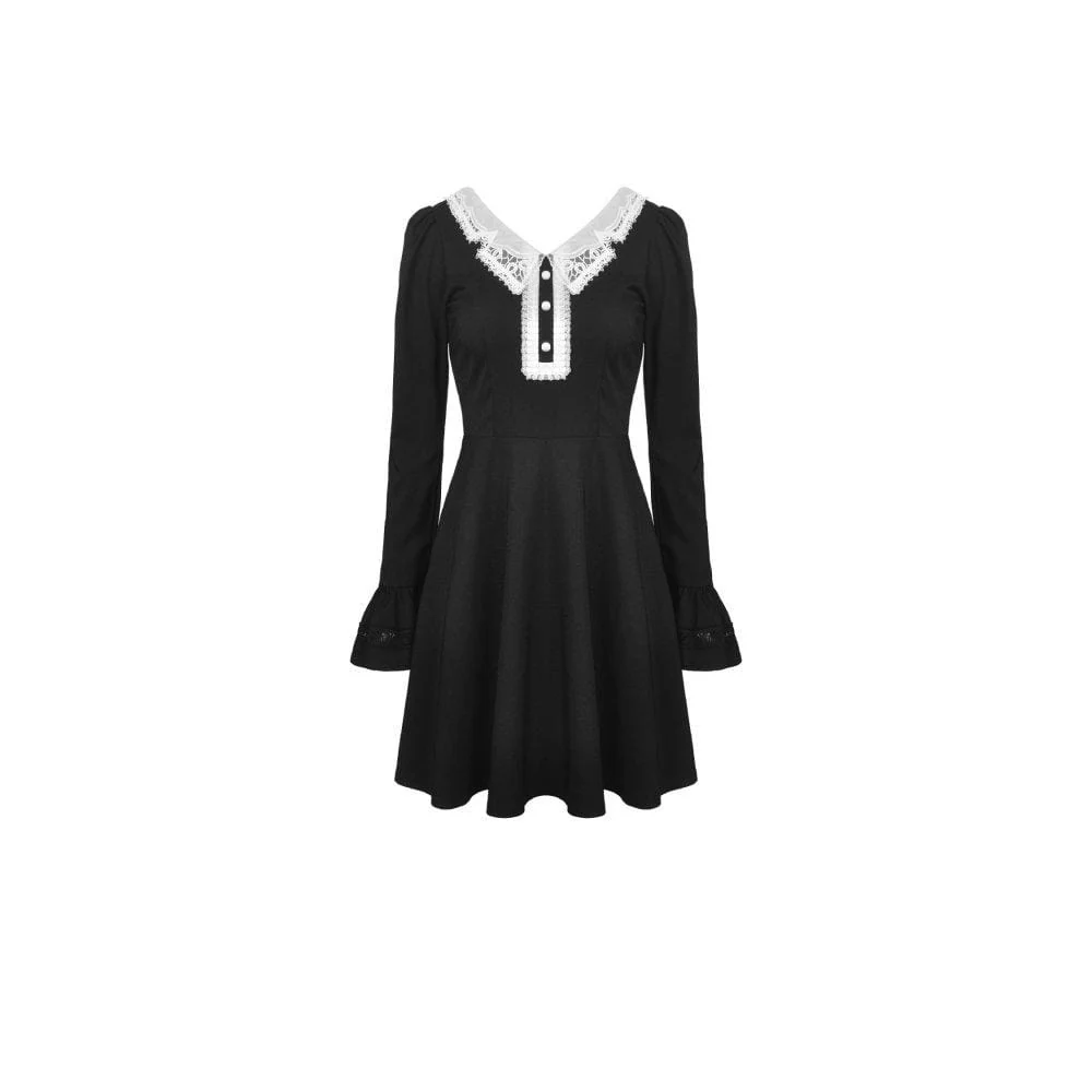 Womeb's Lace Collar Flare Sleeve Dresses - Image 6