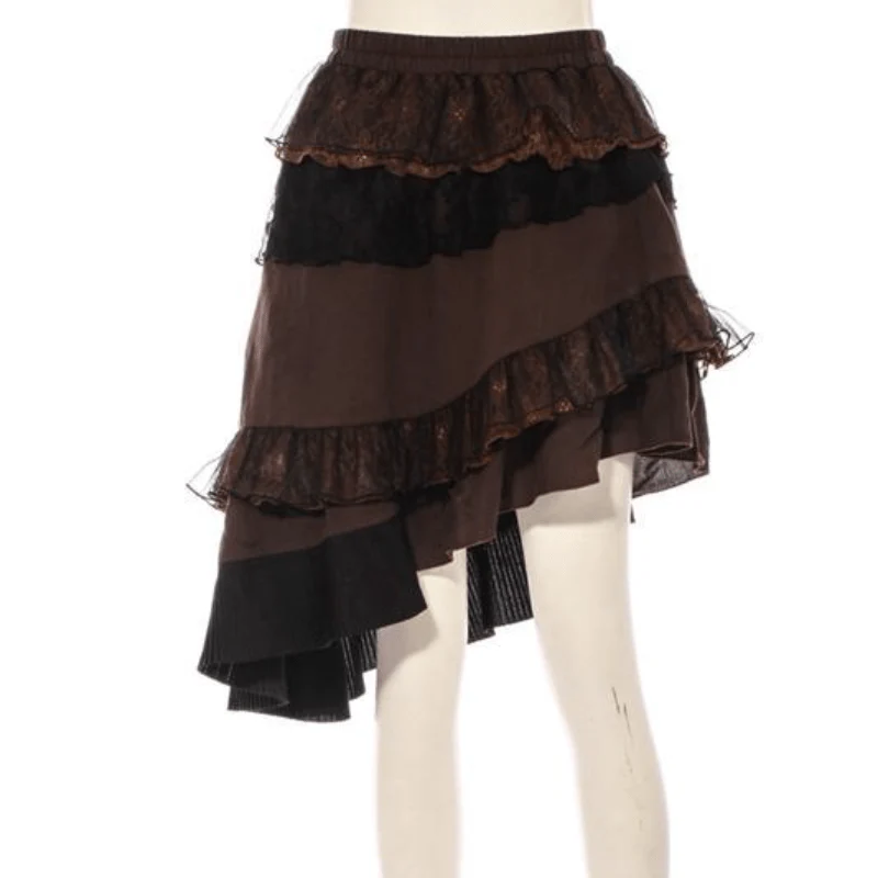 Women's Assymmetrical Net and Lace Frilled Steampunk Skirt - Image 3