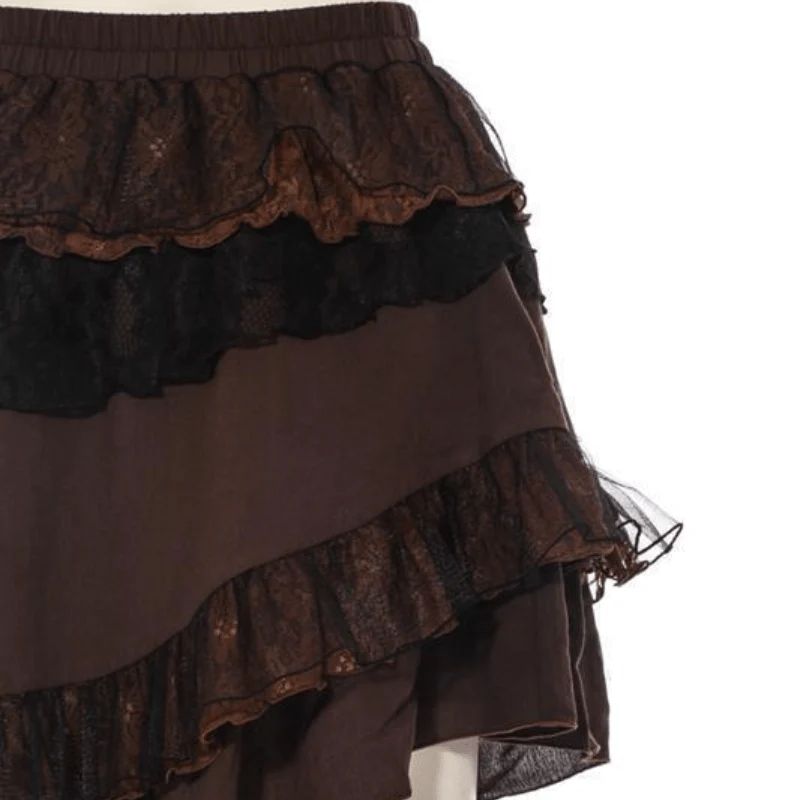 Women's Assymmetrical Net and Lace Frilled Steampunk Skirt - Image 6