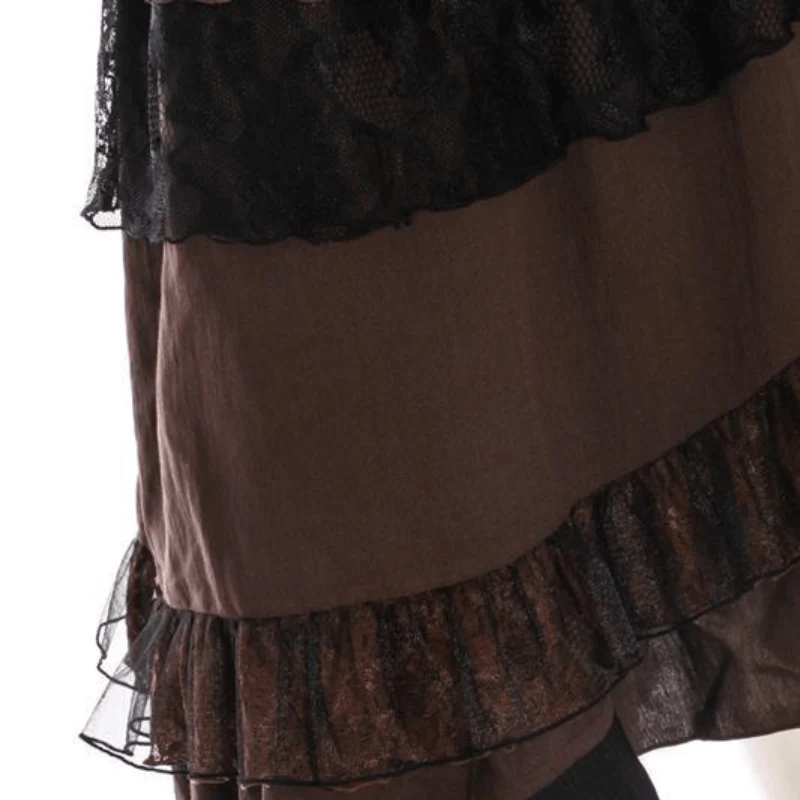 Women's Assymmetrical Net and Lace Frilled Steampunk Skirt - Image 7