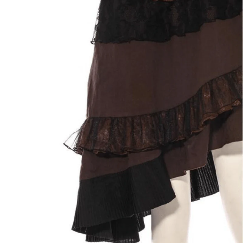 Women's Assymmetrical Net and Lace Frilled Steampunk Skirt - Image 8