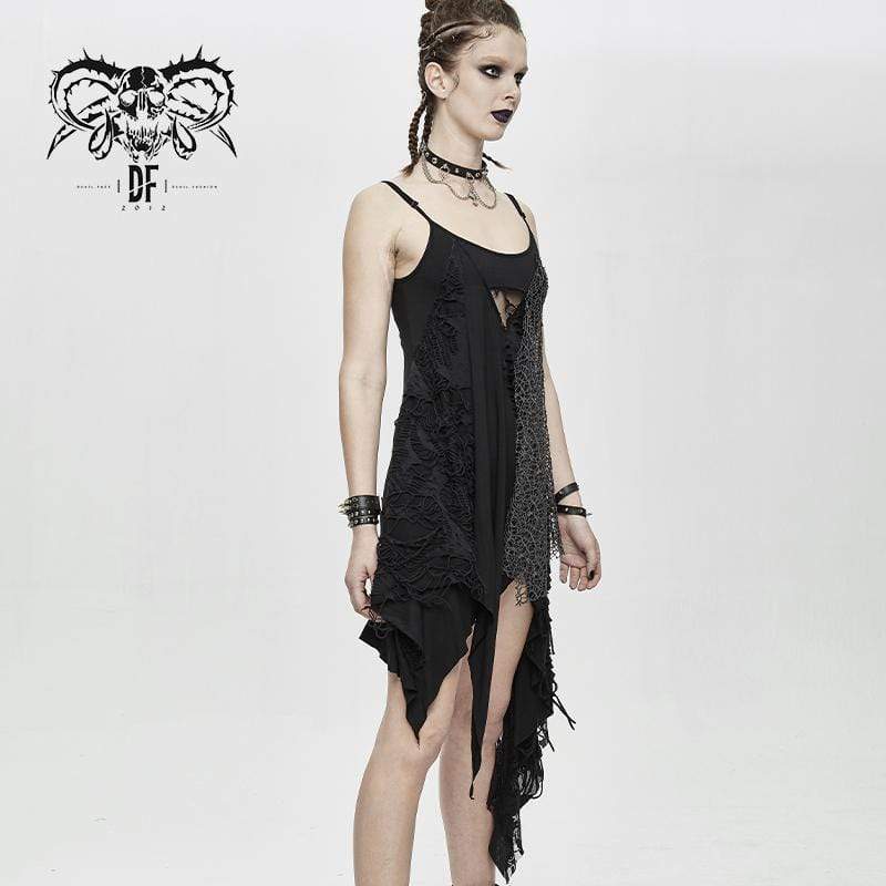 Women's Asymmetric Spliced Ripped Stripe Dresses - Image 4
