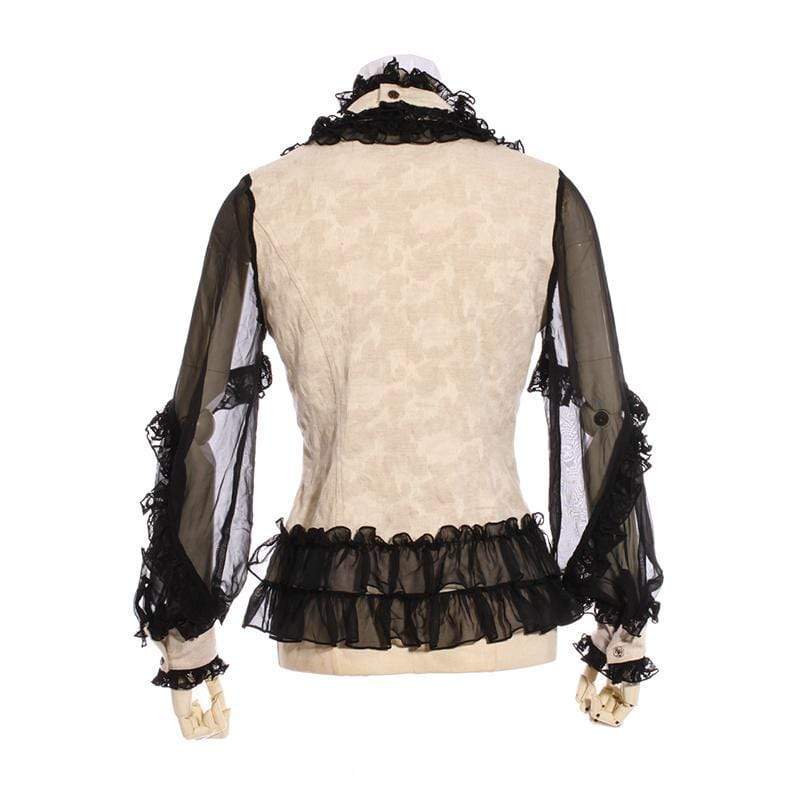 Women's Black & White Frilled Steampunk Shirt - Image 5