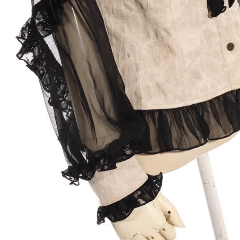 Women's Black & White Frilled Steampunk Shirt - Image 6