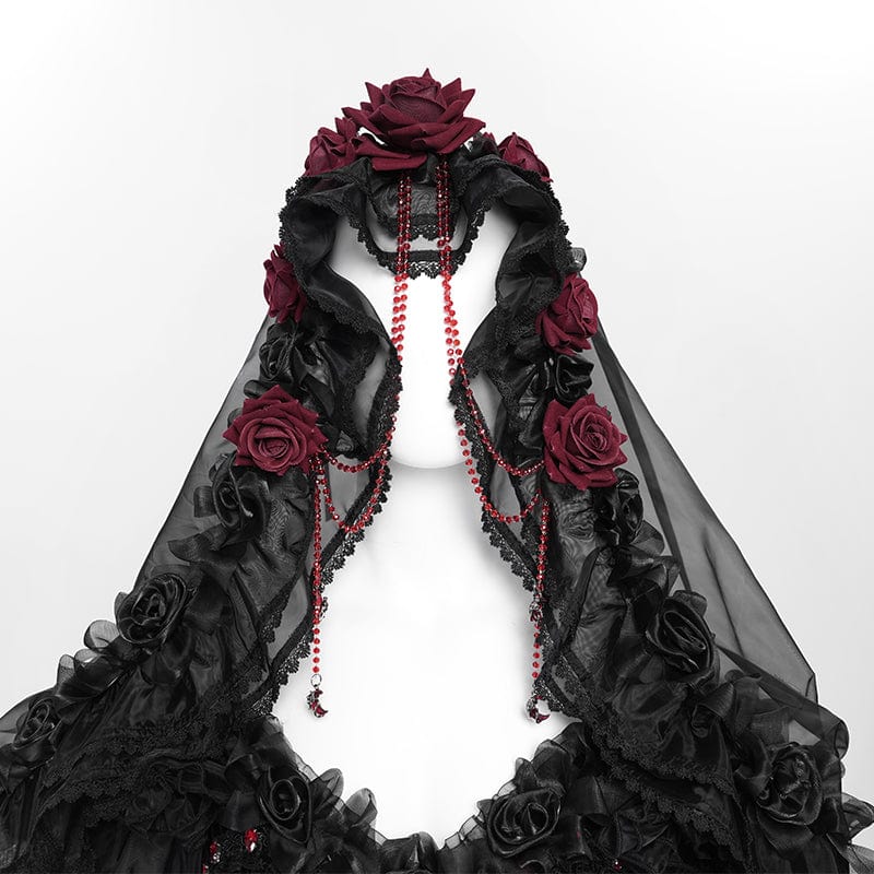Women's Custom-made Gothic Rose Bowknot Beaded Off Shoulder Gown Black Dress Wedding Dress with Veil - Image 11