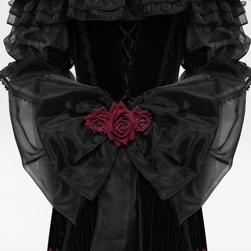 Women's Custom-made Gothic Rose Bowknot Beaded Off Shoulder Gown Black Dress Wedding Dress with Veil - Image 12