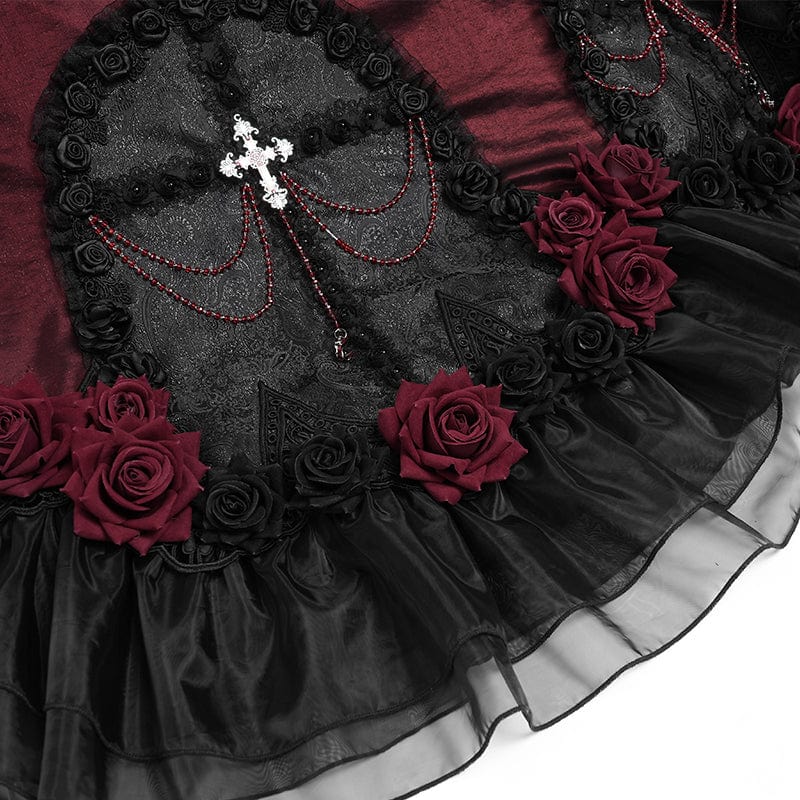 Women's Custom-made Gothic Rose Bowknot Beaded Off Shoulder Gown Black Dress Wedding Dress with Veil - Image 14