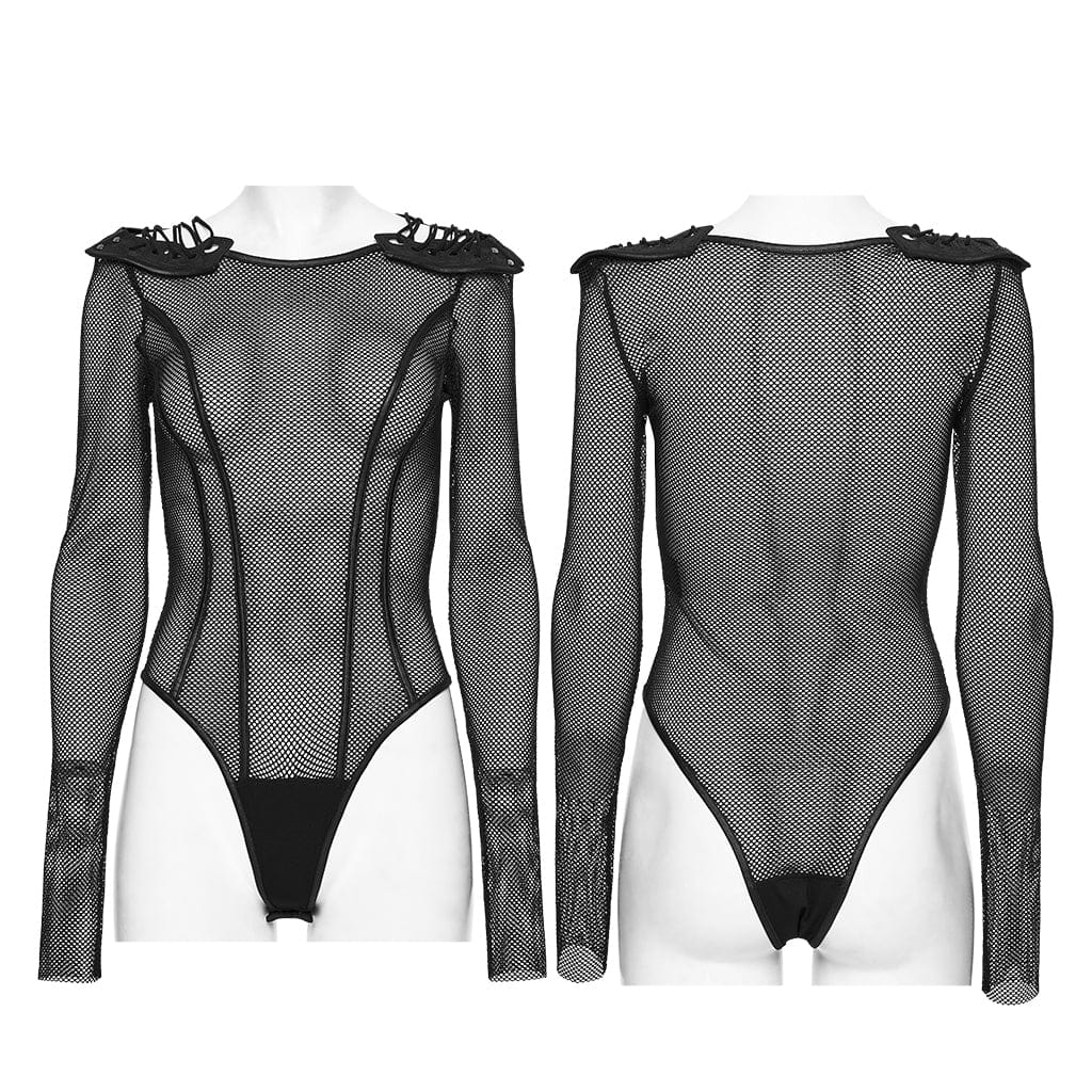 Women's Cyberpunk Armor Shoulder Sheer Bodysuit - Image 5