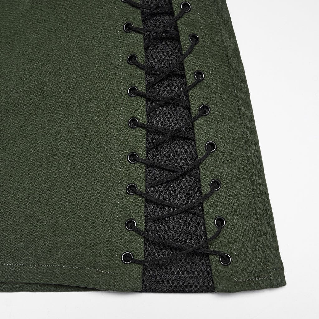 Women's Cyberpunk Asymmetrical Mesh Splice Bodycon Skirt Black-Green - Image 9