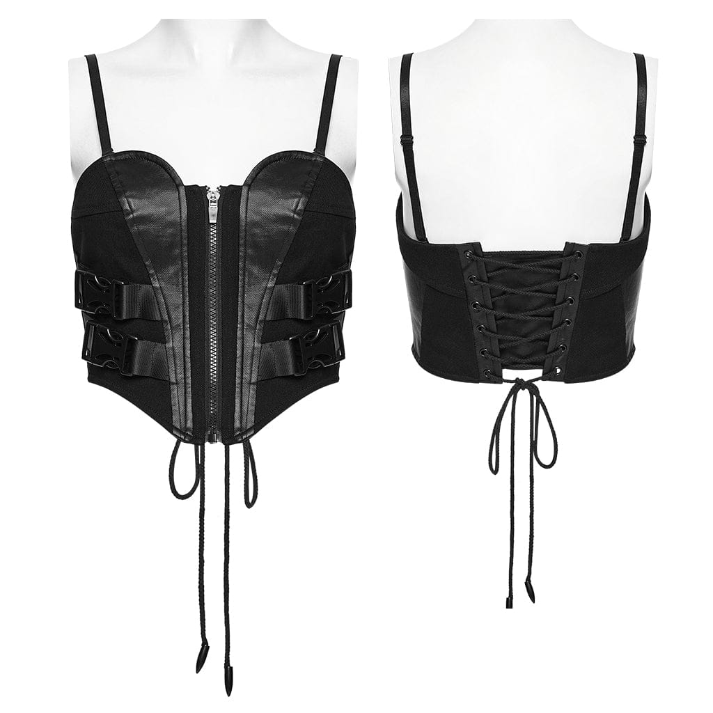 Women's Cyberpunk Buckle Lace-up Slip Bustier Black - Image 5