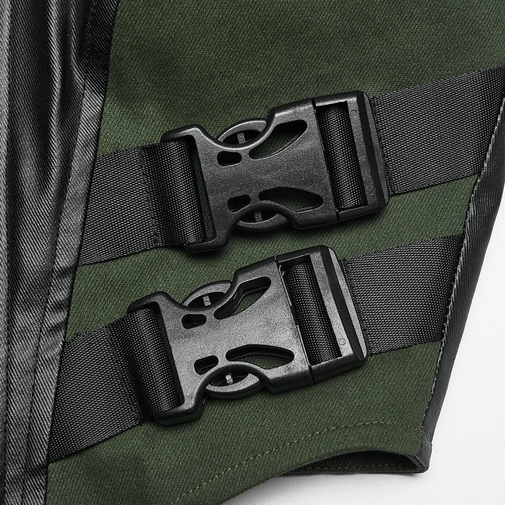 Women's Cyberpunk Buckle Lace-up Slip Bustier Black-Green - Image 6