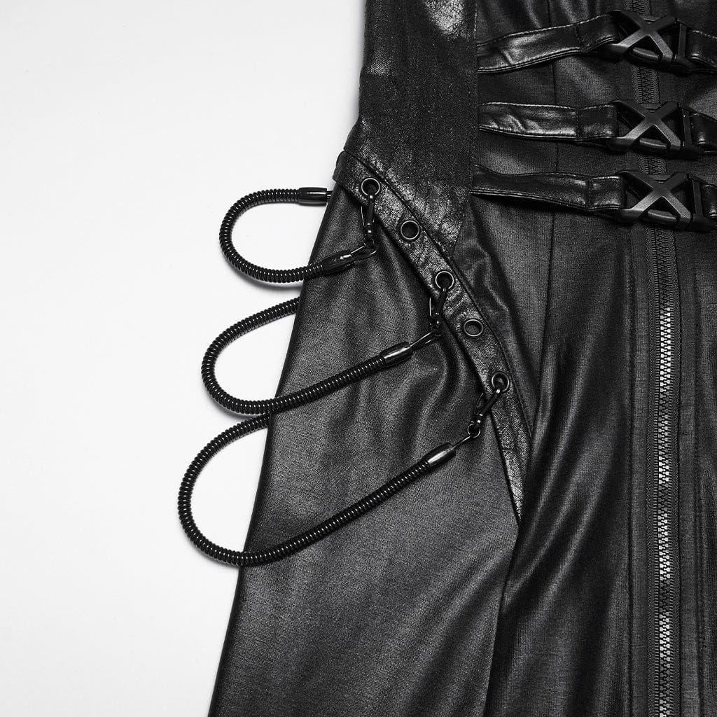 Women's Cyberpunk Buckle-up Zip Halterneck Maxi Dress Black - Image 6