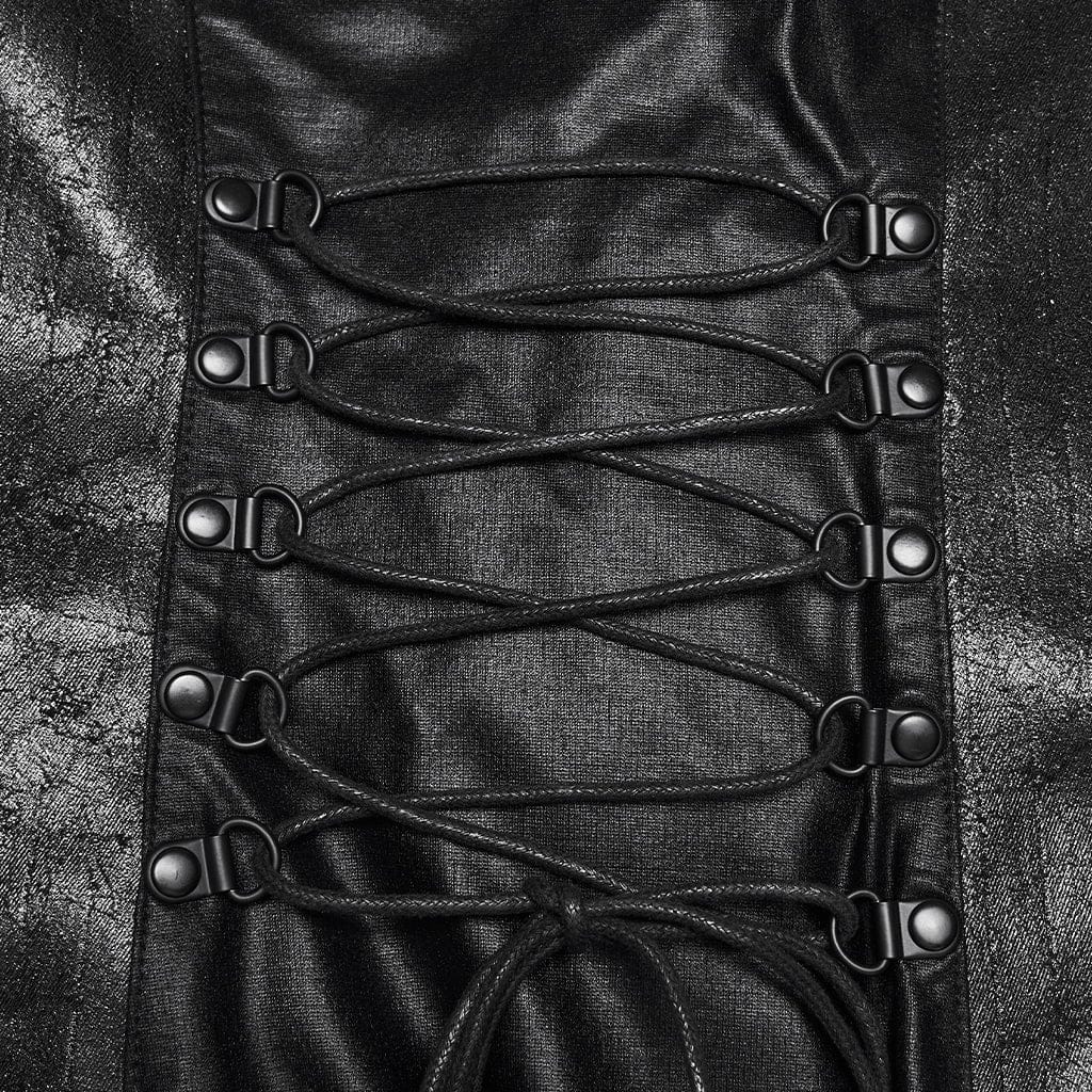 Women's Cyberpunk Buckle-up Zip Halterneck Maxi Dress Black - Image 9