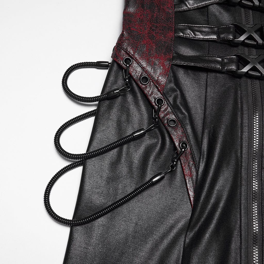 Women's Cyberpunk Buckle-up Zip Halterneck Maxi Dress Black-Red - Image 6