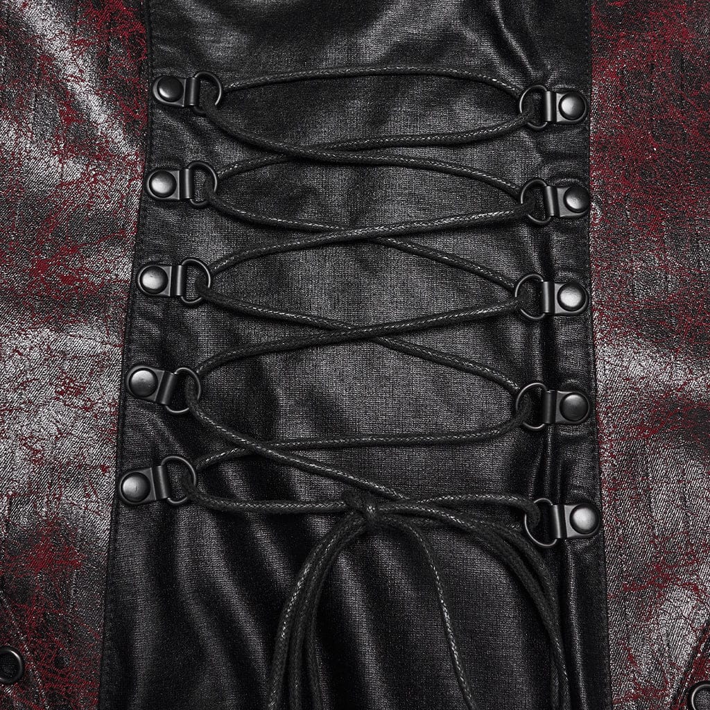 Women's Cyberpunk Buckle-up Zip Halterneck Maxi Dress Black-Red - Image 9