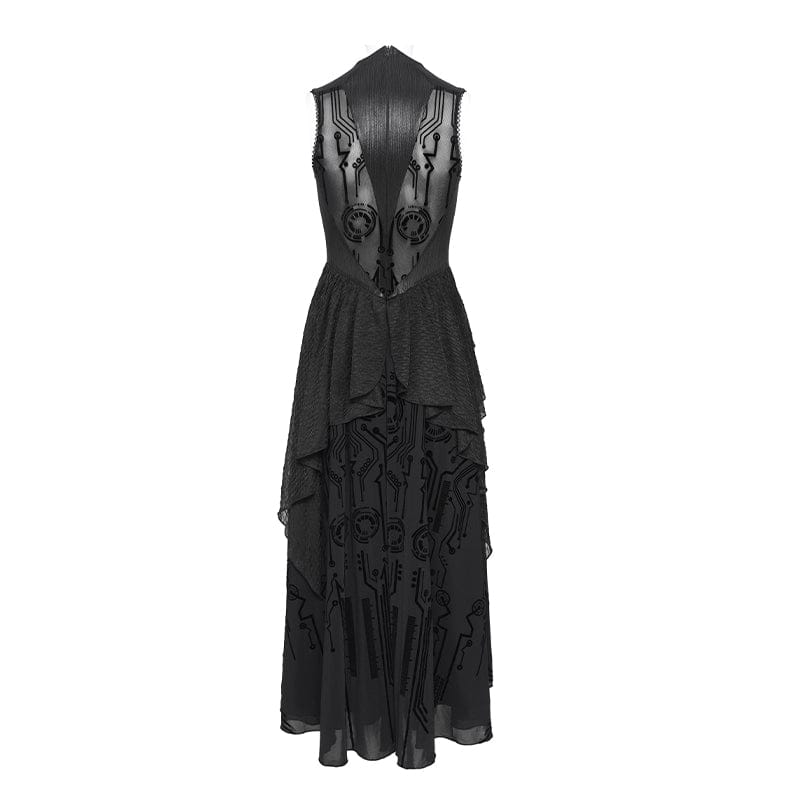 Women's Cyberpunk Circuit Board Printed Sleeveless Maxi Dress Wedding Dress - Image 8