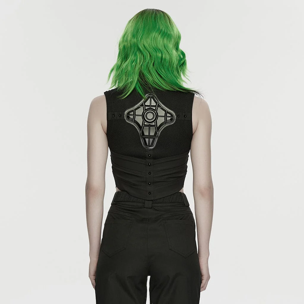 Women's Cyberpunk Cutout Studded Mechanical Tank Top Black - Image 3