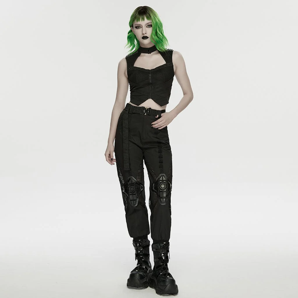 Women's Cyberpunk Cutout Studded Mechanical Tank Top Black - Image 4
