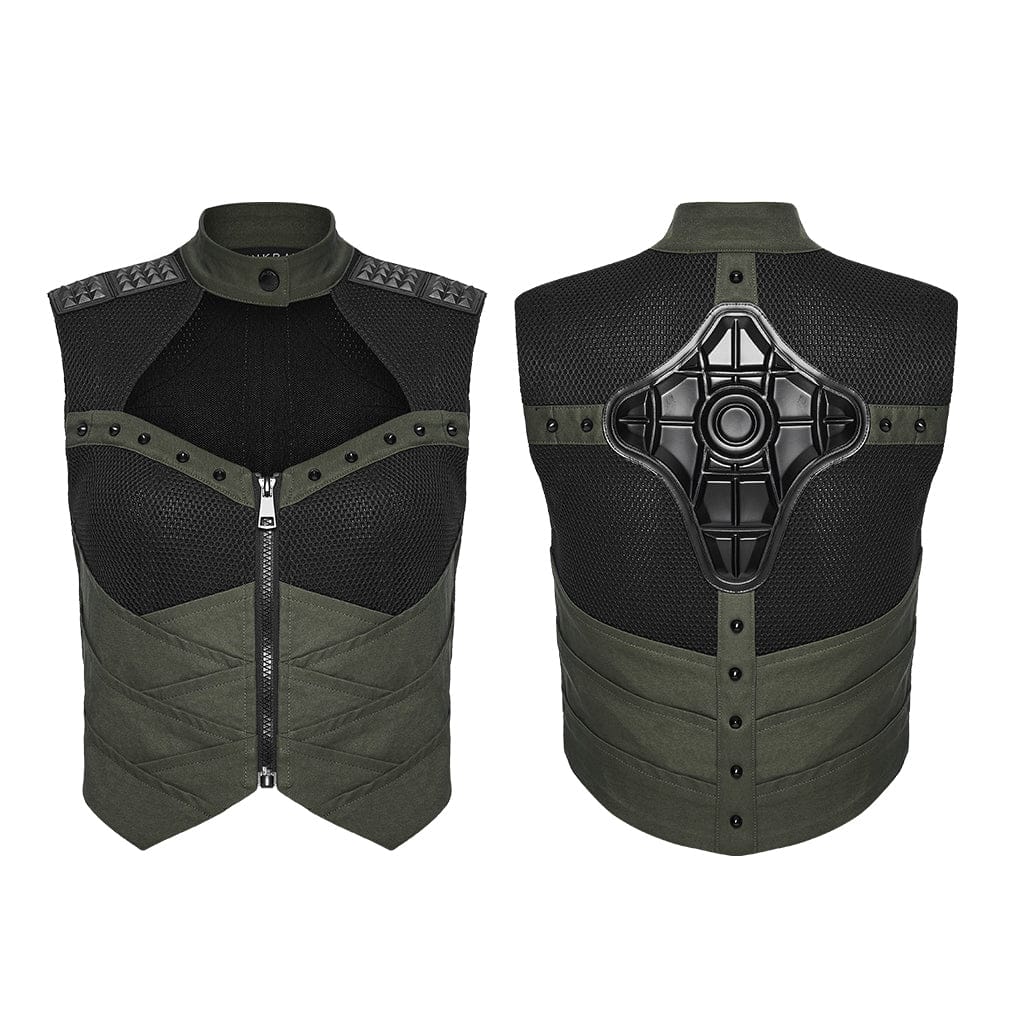 Women's Cyberpunk Cutout Studded Mechanical Vest Black-Green - Image 5