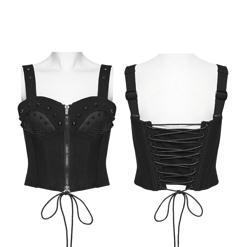 Women's Cyberpunk Eyelet Studded Zip Bustier - Image 5