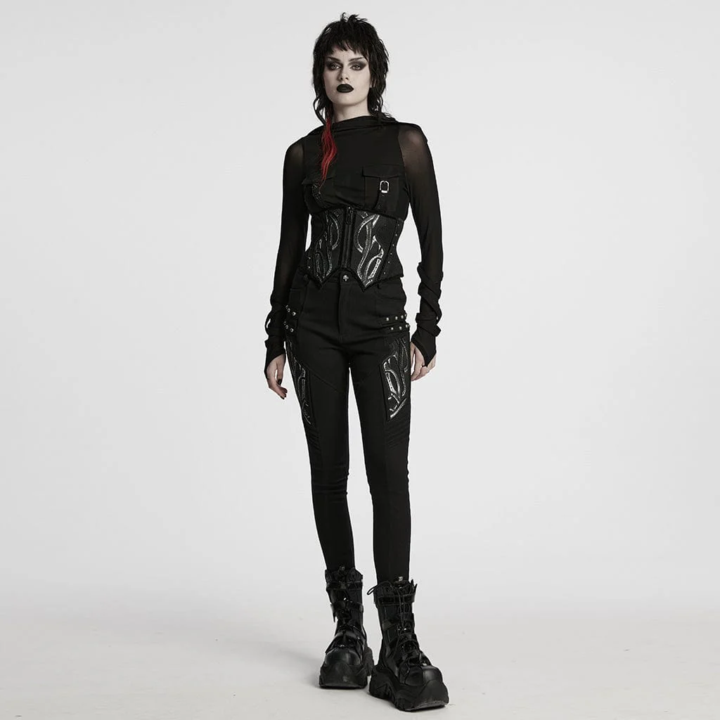 Women's Cyberpunk Irregular Studded Mesh Underbust Corset - Image 4