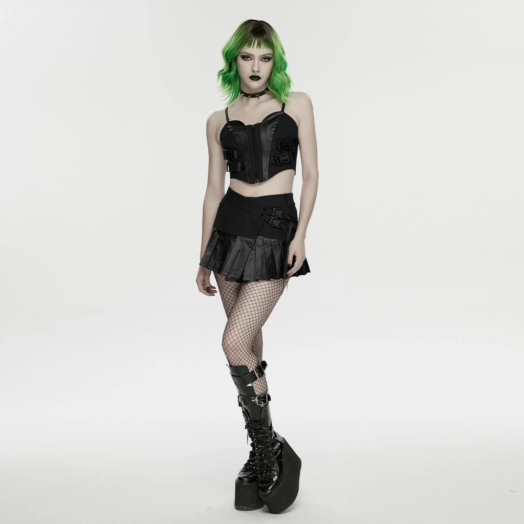 Women's Cyberpunk One-piece Asymmetric Pleated Skirt Black - Image 4