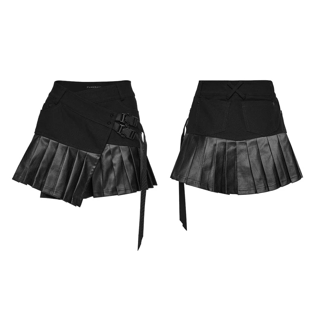 Women's Cyberpunk One-piece Asymmetric Pleated Skirt Black - Image 5