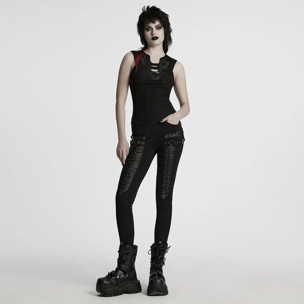 Women's Cyberpunk Plunging Mesh Splice Tank Top - Image 4