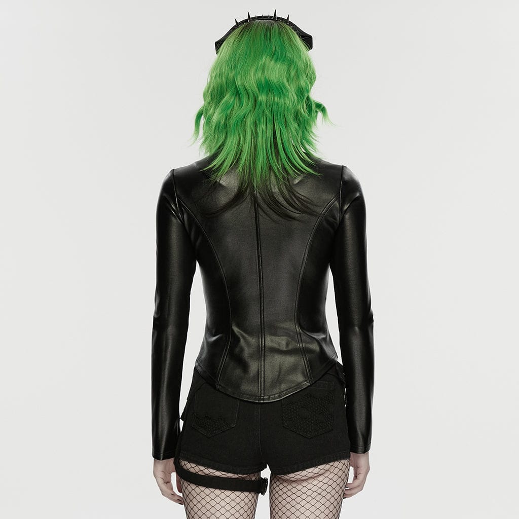 Women's Cyberpunk Stand Collar Embossed Slim Fit Jacket - Image 3