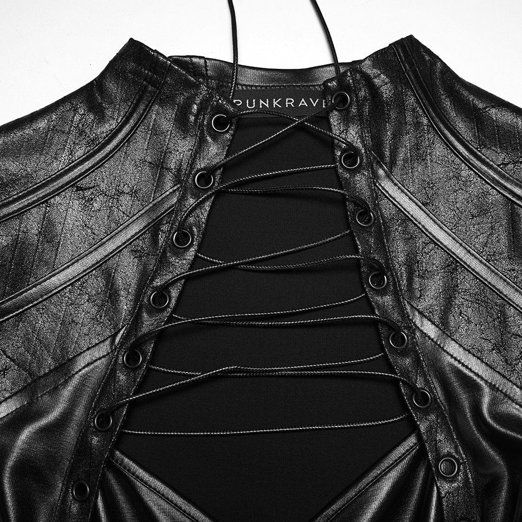 Women's Cyberpunk Studded Cutout Strappy Crop Top Black - Image 6