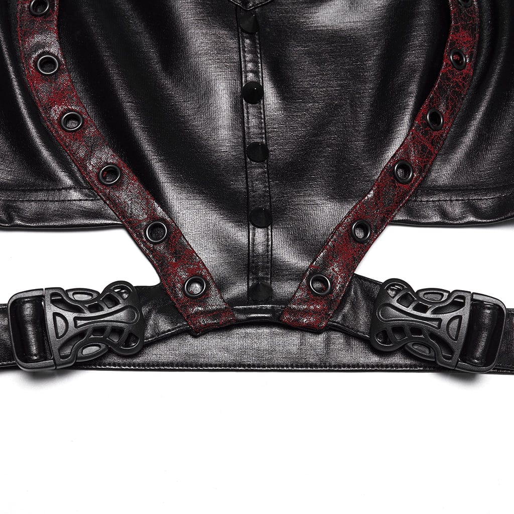 Women's Cyberpunk Studded Cutout Strappy Crop Top Black-Red - Image 8