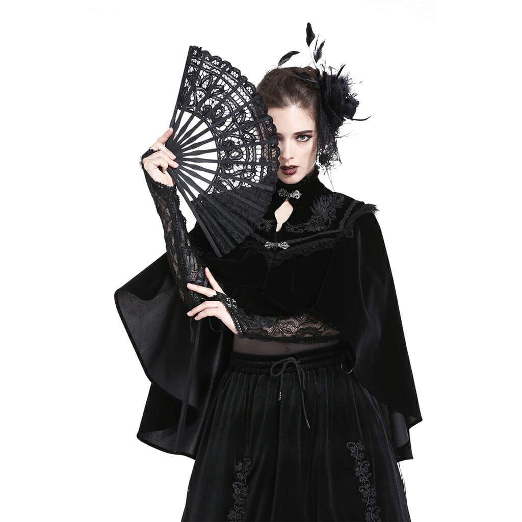 Women's Delicate Goth Style Black Lace Fan - Image 3