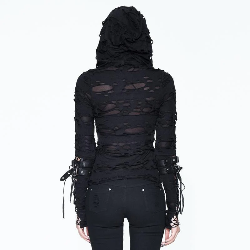 Women's Distressed Hooded Punk Goth Top - Image 2