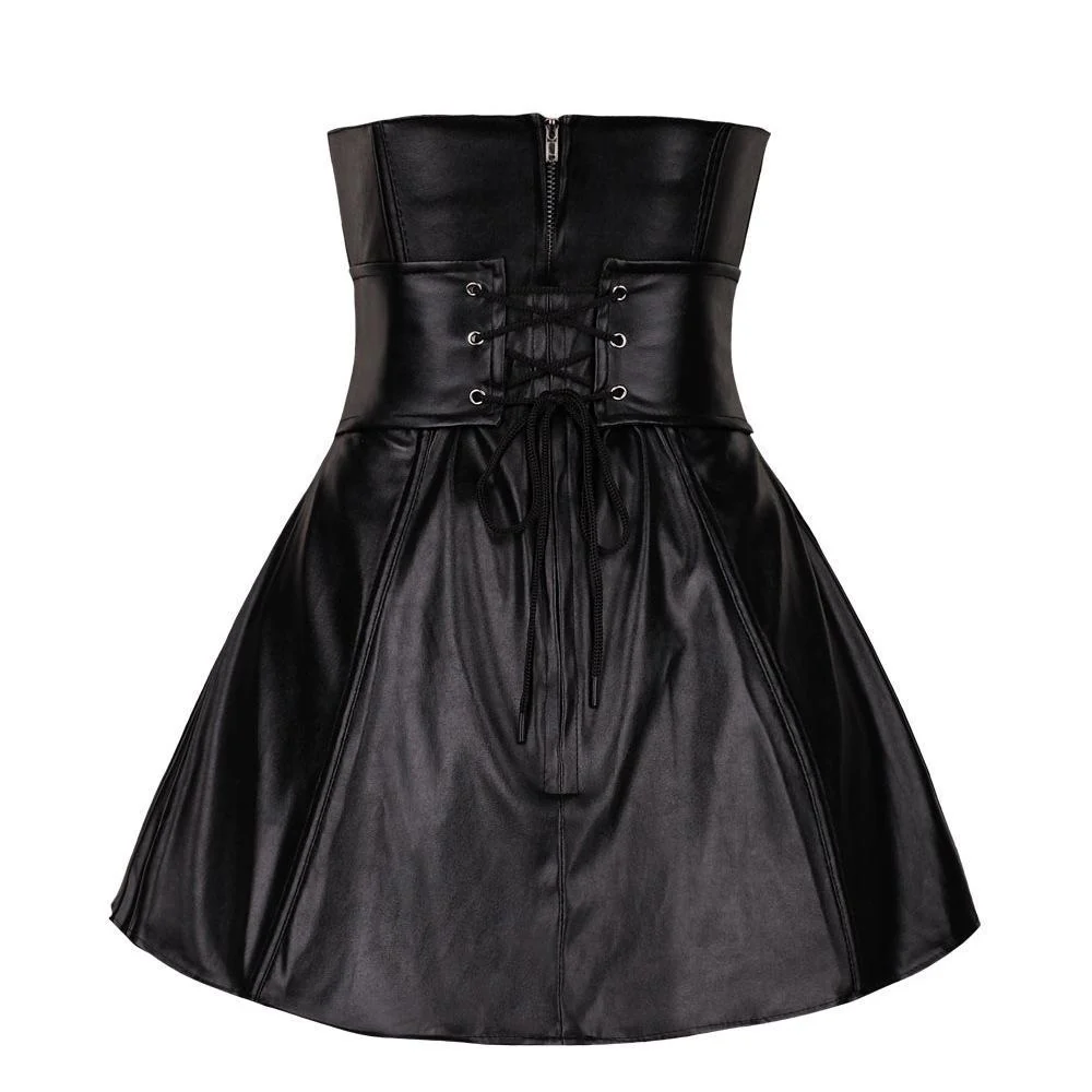 Women's Double Breasted Faux Leather Bustier Corset Top With Skirt - Image 7