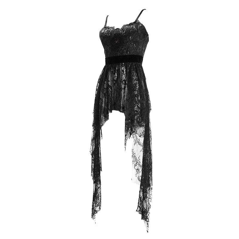 Women's Full Floral Lace Irregular Hem Slip Dresses - Image 4