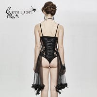 Women's Full Sheer Floral Lace Bustiers Rompers With Hem - Image 3