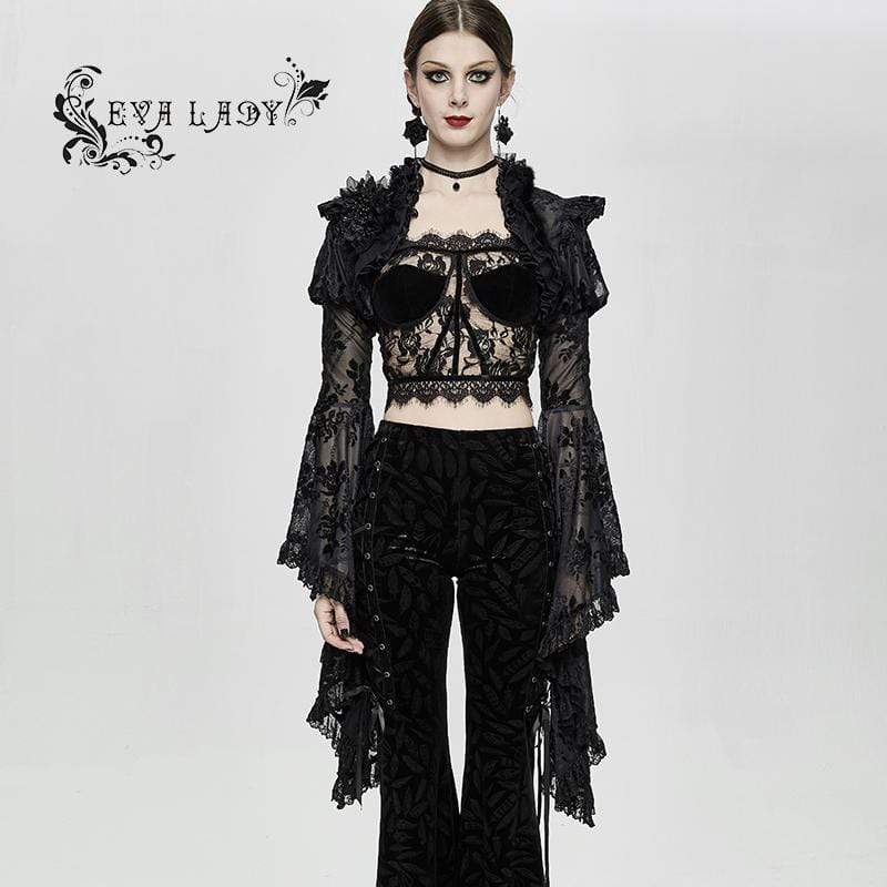 Women's Gorgeous Ruffled Floral Lace Flare Sleeved Capes - Image 4