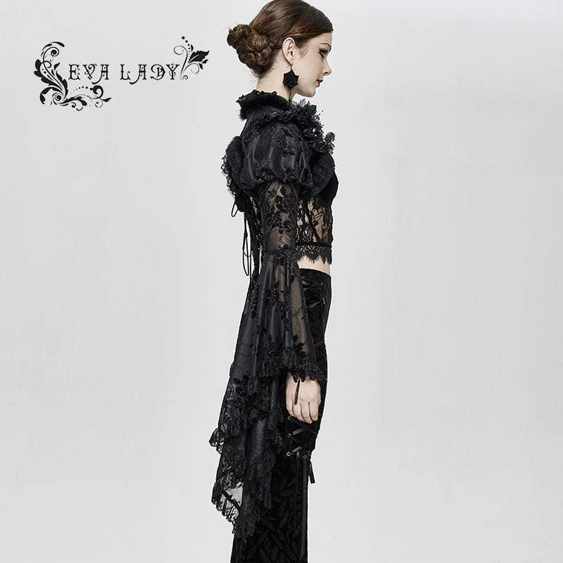 Women's Gorgeous Ruffled Floral Lace Flare Sleeved Capes - Image 5