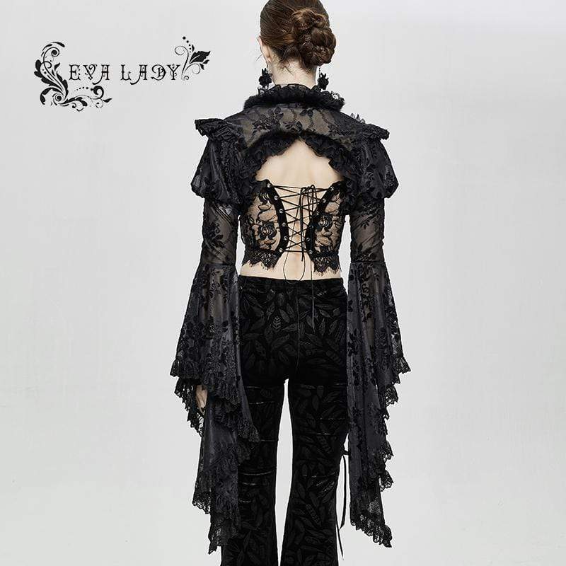 Women's Gorgeous Ruffled Floral Lace Flare Sleeved Capes - Image 6