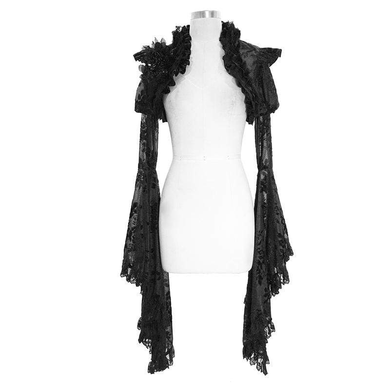 Women's Gorgeous Ruffled Floral Lace Flare Sleeved Capes - Image 7