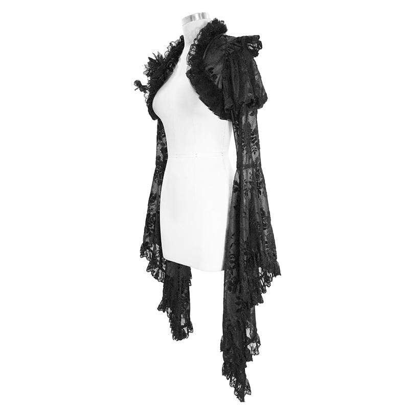 Women's Gorgeous Ruffled Floral Lace Flare Sleeved Capes - Image 9