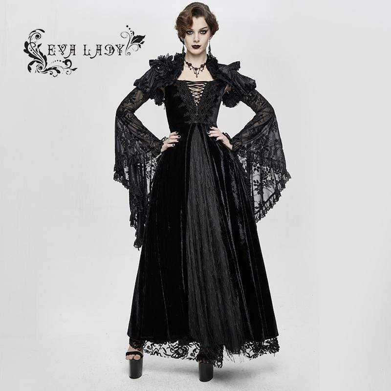 Women's Gorgeous Sleeveless Lace Embroidered Velvet Dresses Wedding Dress - Image 2