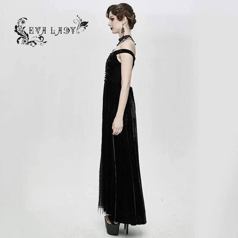 Women's Gorgeous Sleeveless Lace Embroidered Velvet Dresses Wedding Dress - Image 3