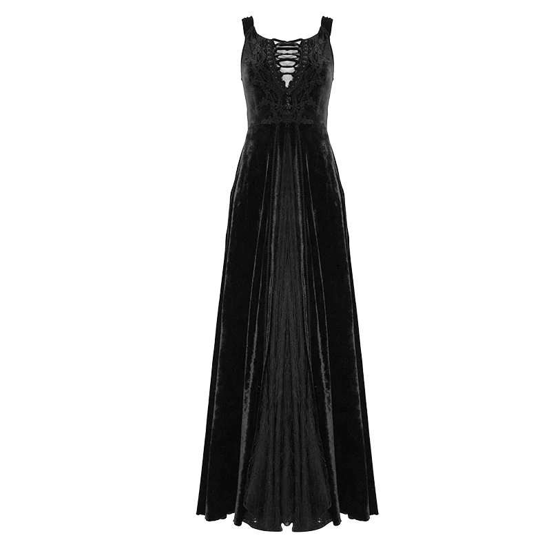 Women's Gorgeous Sleeveless Lace Embroidered Velvet Dresses Wedding Dress - Image 5