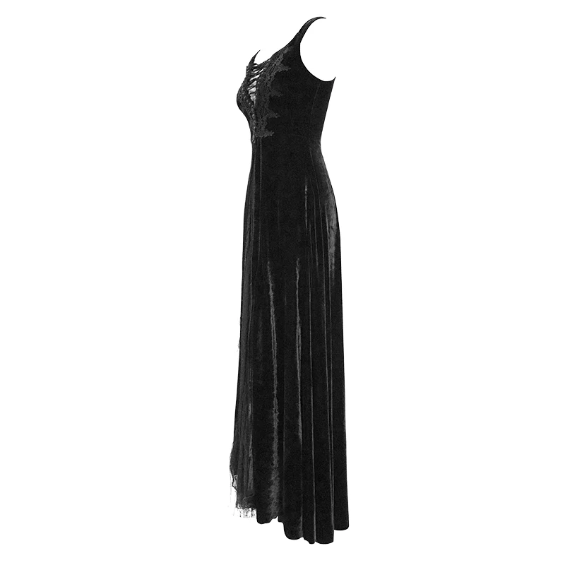 Women's Gorgeous Sleeveless Lace Embroidered Velvet Dresses Wedding Dress - Image 6