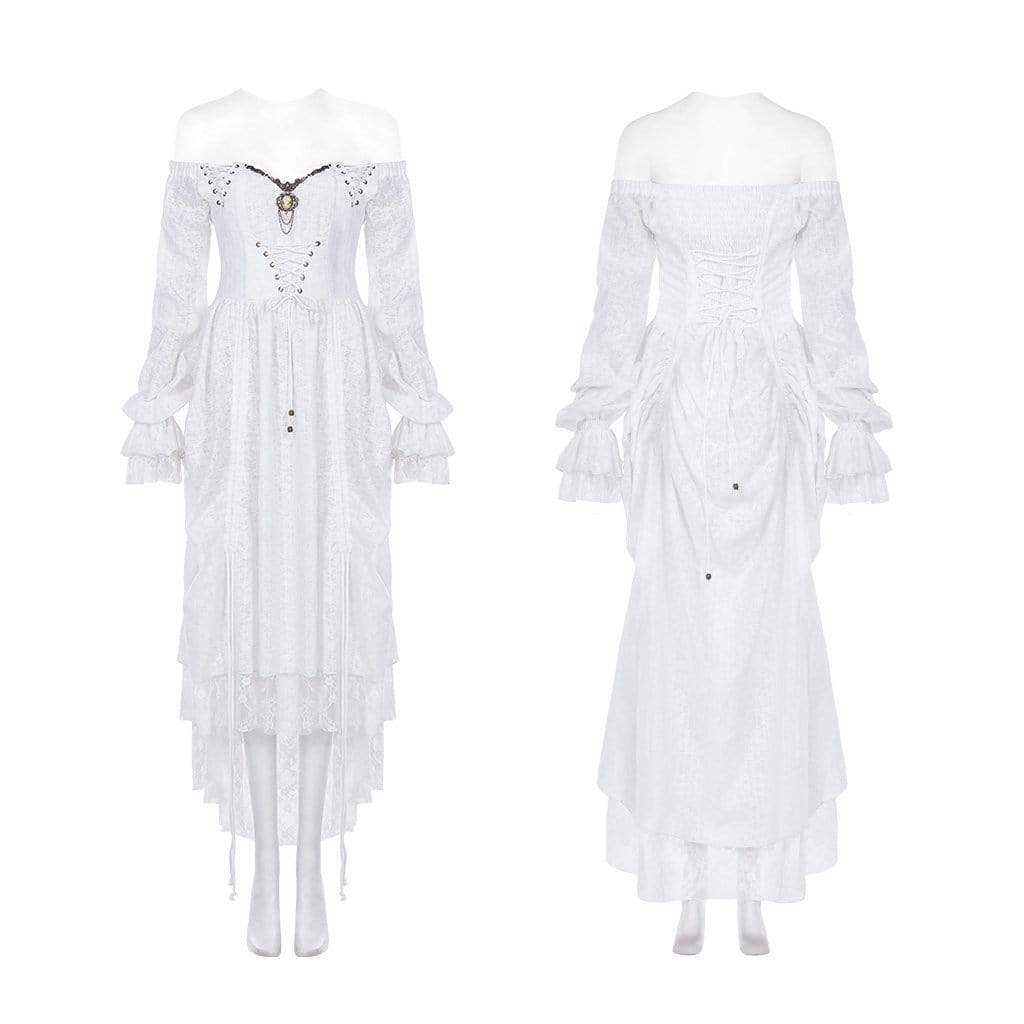 Women's Goth Cold Shoulder Puff Sleeved Little Dresses With Mesh Ruffles - Image 17